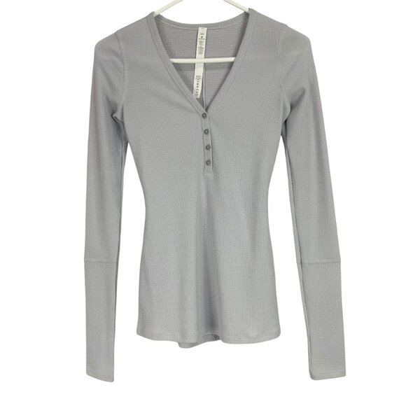 Lululemon Henley Thermal Shirt Long Sleeve V-Neck Waffle Knit Button Gray XXS - Picture 1 of 4